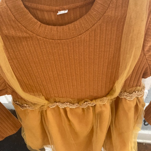 Girls 7/8 Last Leaf Fall Dress Golden Yellow Honey Dress Sheer Ribbed - Picture 9 of 14